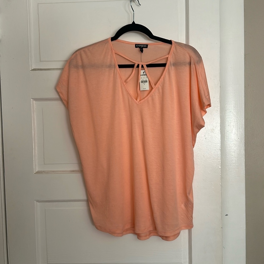 Express Pink Tee Shirt with Cut Out Collar Detail